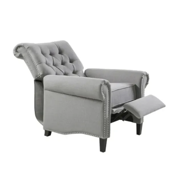 Accent Chairs-Kirkland's Home Tufted Back Nailhead Trim Recliner Armchair Gray