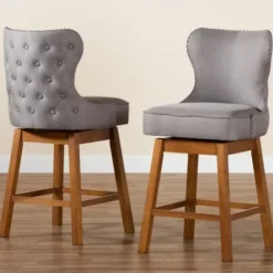 Bar Stools & Counter Height Stools-Kirkland's Home Tufted Back Swivel Counter Stools, Set Of 2 Gray