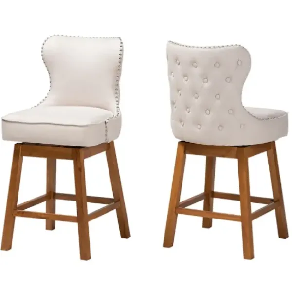 Bar Stools & Counter Height Stools-Kirkland's Home Tufted Back Swivel Counter Stools, Set Of 2 Ivory
