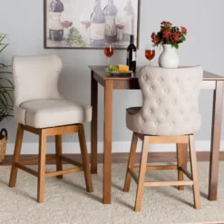 Bar Stools & Counter Height Stools-Kirkland's Home Tufted Back Swivel Counter Stools, Set Of 2 Ivory