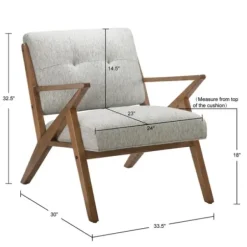Accent Chairs-Kirkland's Home Tufted Pecan Wood Mid-Century Modern Armchair Gray