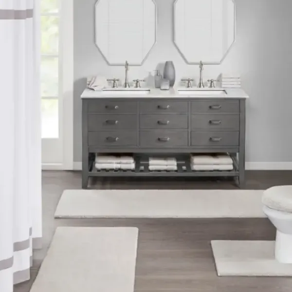 Bathroom Rugs-Kirkland's Home Tufted Reversible Bath Runner Gray