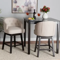 Bar Stools & Counter Height Stools-Kirkland's Home Tufted Seat Swivel Counter Stools, Set Of 2 Ivory