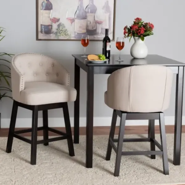 Bar Stools & Counter Height Stools-Kirkland's Home Tufted Seat Swivel Counter Stools, Set Of 2 Ivory