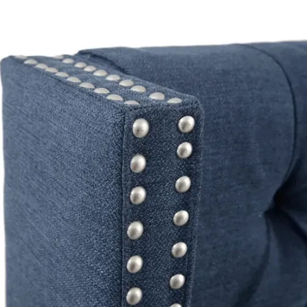 Beds & Headboards-Kirkland's Home Tufted Upholstered Metal Leg Queen Headboard Blue