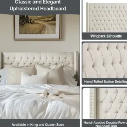 Beds & Headboards-Kirkland's Home Tufted Upholstered Metal Leg Queen Headboard Blue