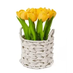 Arrangements & Greenery-Kirkland's Home Tulip Arrangement In Basket Yellow