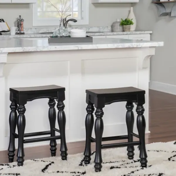 Bar Stools & Counter Height Stools-Kirkland's Home Turned Legs Island Stools, Set Of 2 Black