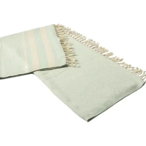 Blankets & Throws-Kirkland's Home Turquoise And White Stripes Cotton Throw Blue/White