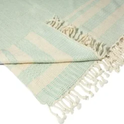 Blankets & Throws-Kirkland's Home Turquoise And White Stripes Cotton Throw Blue/White