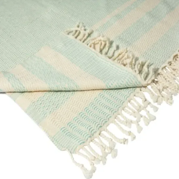Blankets & Throws-Kirkland's Home Turquoise And White Stripes Cotton Throw Blue/White