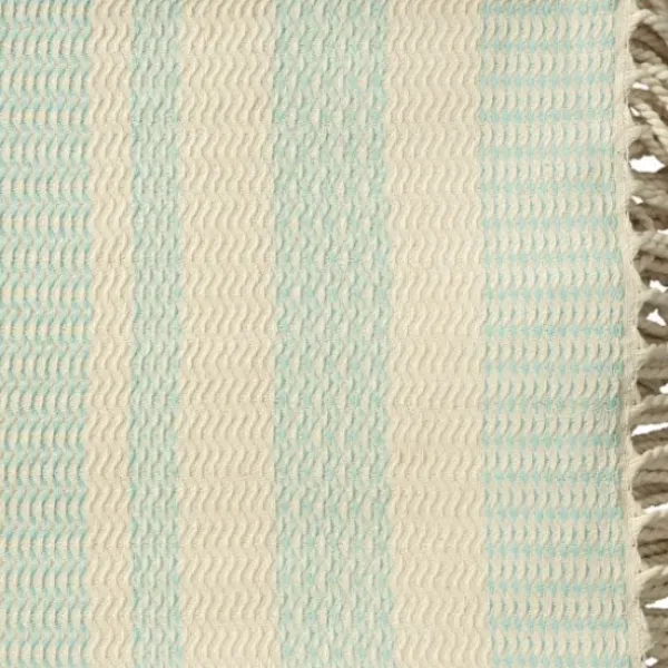 Blankets & Throws-Kirkland's Home Turquoise And White Stripes Cotton Throw Blue/White