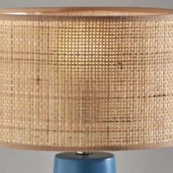 Table Lamps-Kirkland's Home Turquoise Ceramic & Rat Shade Table Lamp Tan