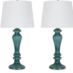Table Lamps-Kirkland's Home Turquoise Glass Table Lamps, Set Of 2 White