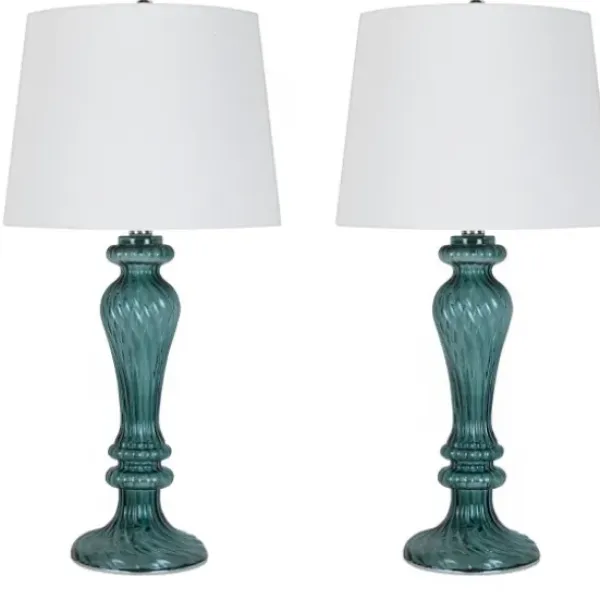 Table Lamps-Kirkland's Home Turquoise Glass Table Lamps, Set Of 2 White