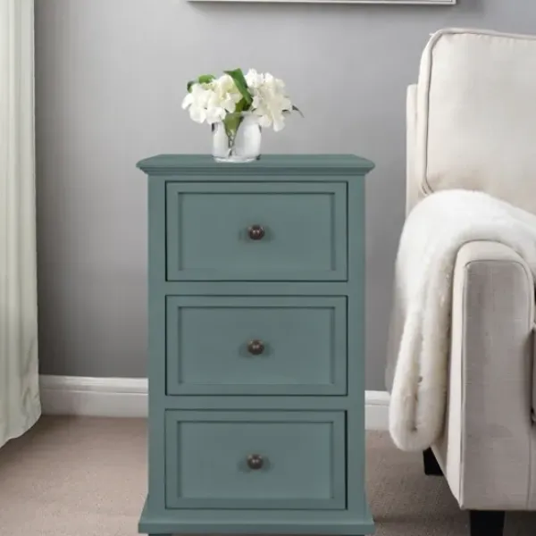 Accent & End Tables-Kirkland's Home Turquoise Slim Wooden 3-Drawer Side Table Green