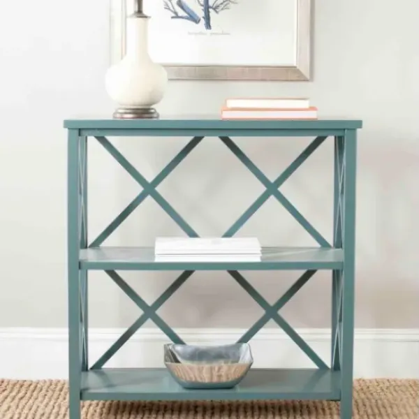 Bookshelves-Kirkland's Home Turquoise Trellis Pine Wood Bookshelf Blue