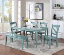 Benches & Ottomans-Kirkland's Home Turquoise Wood Classic Farmhouse Bench Blue