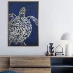 Framed Art-Kirkland's Home Turtle Sea Creature Framed Art Print Blue/White