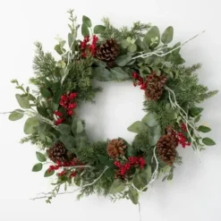 Wreaths-Kirkland's Home Twigs And Winter Foliage Pine Berry Wreath Green/Red/Brown