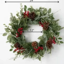 Wreaths-Kirkland's Home Twigs And Winter Foliage Pine Berry Wreath Green/Red/Brown