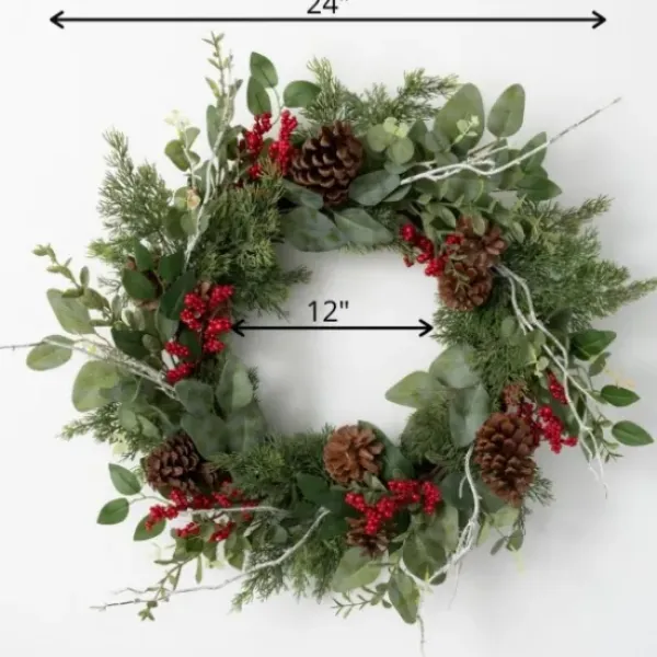Wreaths-Kirkland's Home Twigs And Winter Foliage Pine Berry Wreath Green/Red/Brown