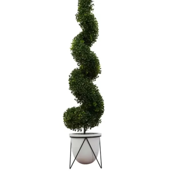 Trees & Topiaries-Kirkland's Home Twisted Boxwood Topiary In White Pot