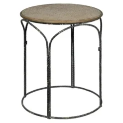 Accent & End Tables-Kirkland's Home Twisted Metal Leg Rattan Top Accent Table Black/Tan