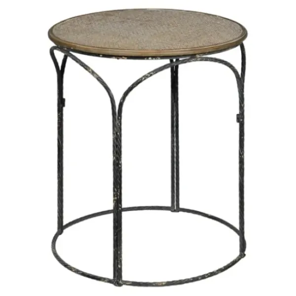 Accent & End Tables-Kirkland's Home Twisted Metal Leg Rattan Top Accent Table Black/Tan