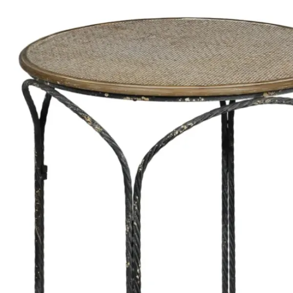 Accent & End Tables-Kirkland's Home Twisted Metal Leg Rattan Top Accent Table Black/Tan