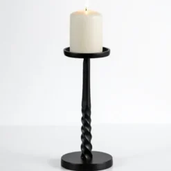 Candle Holders-Kirkland's Home Twisted Metal Pillar Candle Holder, 10 In. Black