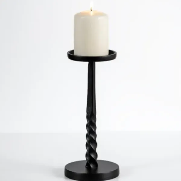 Candle Holders-Kirkland's Home Twisted Metal Pillar Candle Holder, 10 In. Black