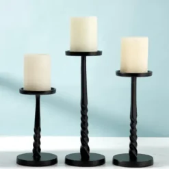 Candle Holders-Kirkland's Home Twisted Metal Pillar Candle Holder, 10 In. Black