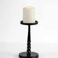 Candle Holders-Kirkland's Home Twisted Metal Pillar Candle Holder, 8 In. Black