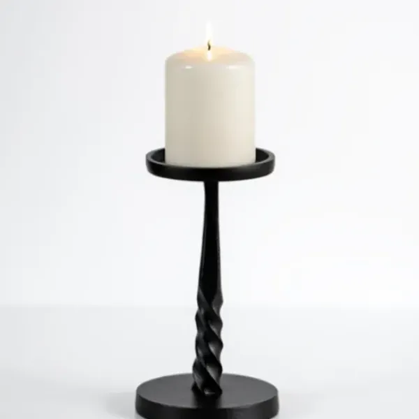 Candle Holders-Kirkland's Home Twisted Metal Pillar Candle Holder, 8 In. Black