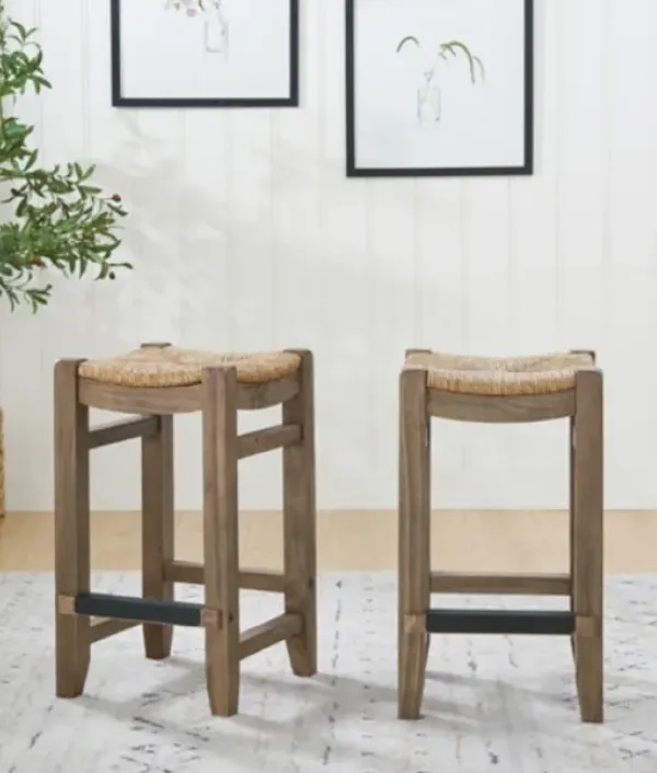 Bar Stools & Counter Height Stools-Kirkland's Home Twisted Seagrass And Wood Counter Stools, Set Of 2 Tan