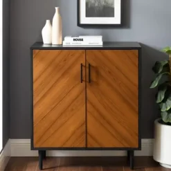 Cabinets & Sideboards-Kirkland's Home Two Tone Chevron Cabinet Black