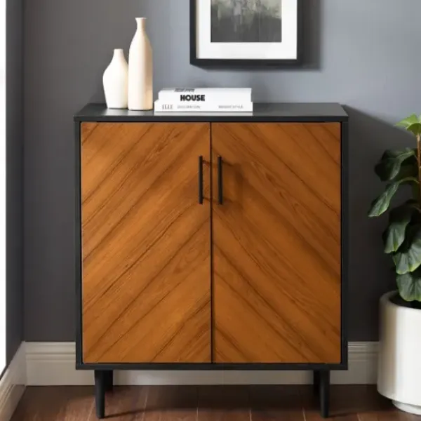 Cabinets & Sideboards-Kirkland's Home Two Tone Chevron Cabinet Black