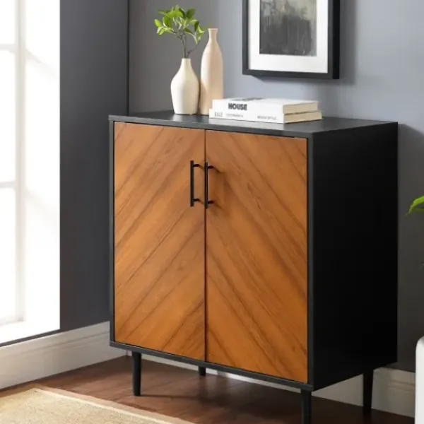 Cabinets & Sideboards-Kirkland's Home Two Tone Chevron Cabinet Black