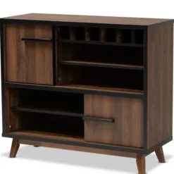 Cabinets & Sideboards-Kirkland's Home Two Tone Walnut Wood Wine Storage Cabinet Brown/Black