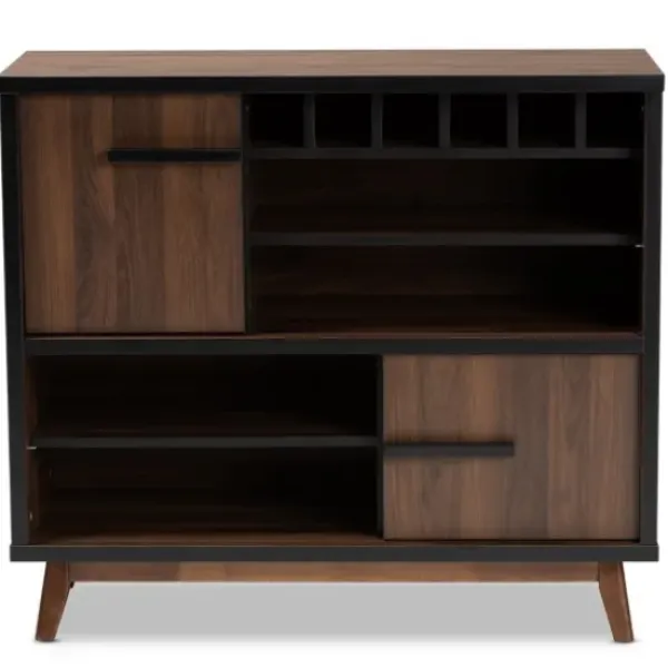 Cabinets & Sideboards-Kirkland's Home Two Tone Walnut Wood Wine Storage Cabinet Brown/Black