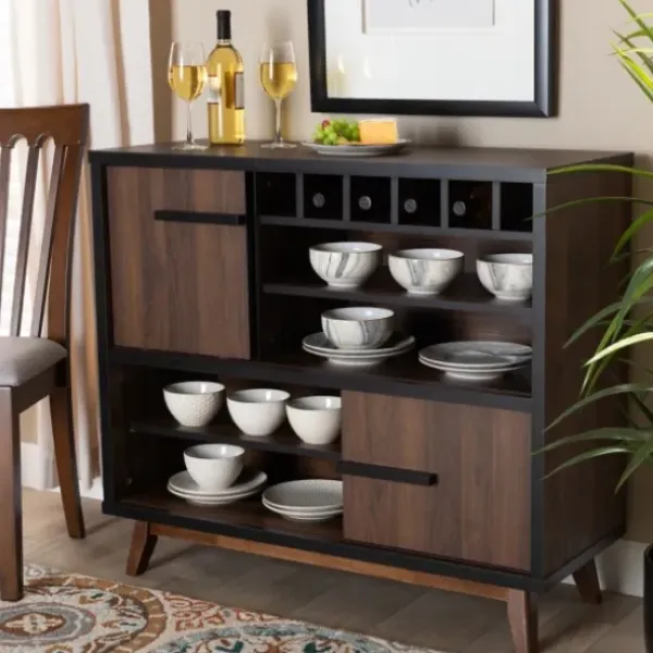 Cabinets & Sideboards-Kirkland's Home Two Tone Walnut Wood Wine Storage Cabinet Brown/Black