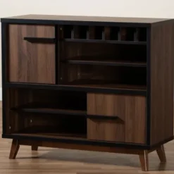 Cabinets & Sideboards-Kirkland's Home Two Tone Walnut Wood Wine Storage Cabinet Brown/Black