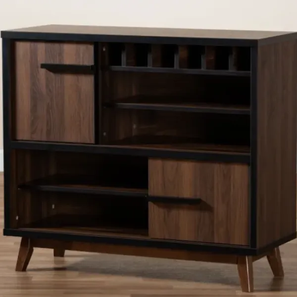 Cabinets & Sideboards-Kirkland's Home Two Tone Walnut Wood Wine Storage Cabinet Brown/Black