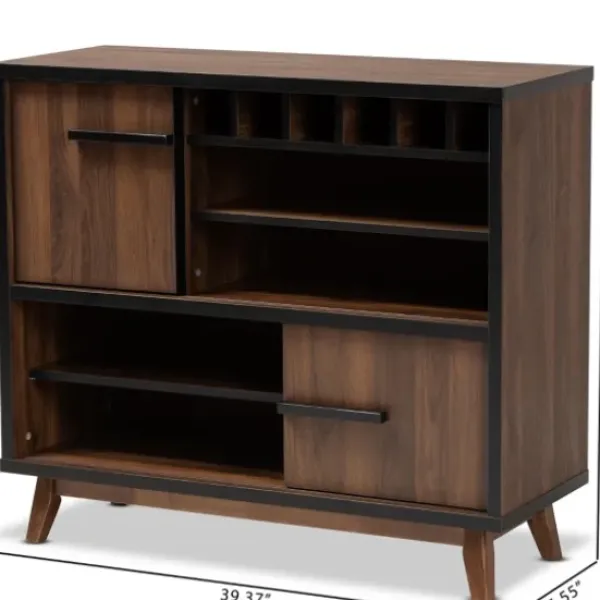 Cabinets & Sideboards-Kirkland's Home Two Tone Walnut Wood Wine Storage Cabinet Brown/Black