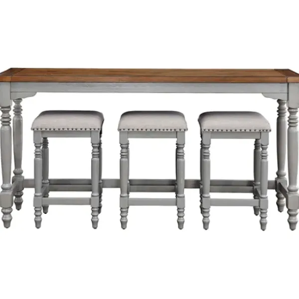 Dining Sets-Kirkland's Home Two Tone Wood 4-Pc. Counter Table & Stool Set Gray/Brown