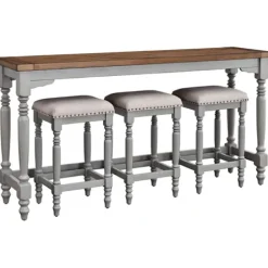 Dining Sets-Kirkland's Home Two Tone Wood 4-Pc. Counter Table & Stool Set Gray/Brown
