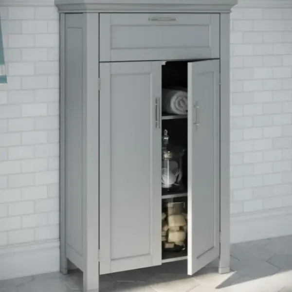 Cabinets & Sideboards-Kirkland's Home Two-Door Top Shelf Cabinet Gray