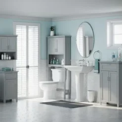 Cabinets & Sideboards-Kirkland's Home Two-Door Top Shelf Cabinet Gray