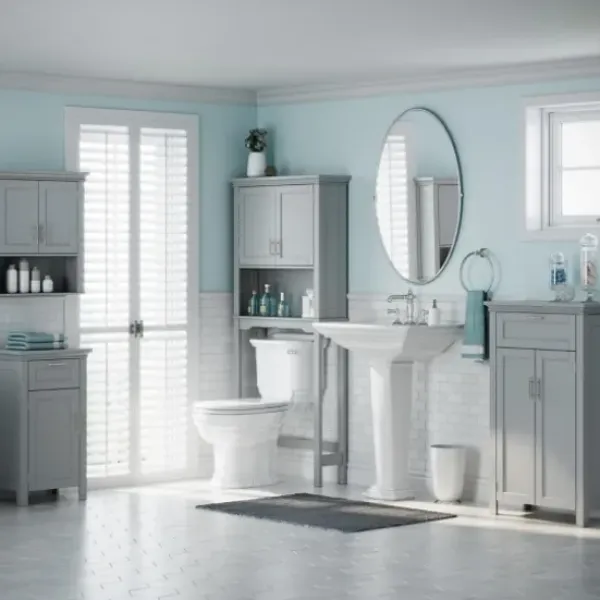 Cabinets & Sideboards-Kirkland's Home Two-Door Top Shelf Cabinet Gray
